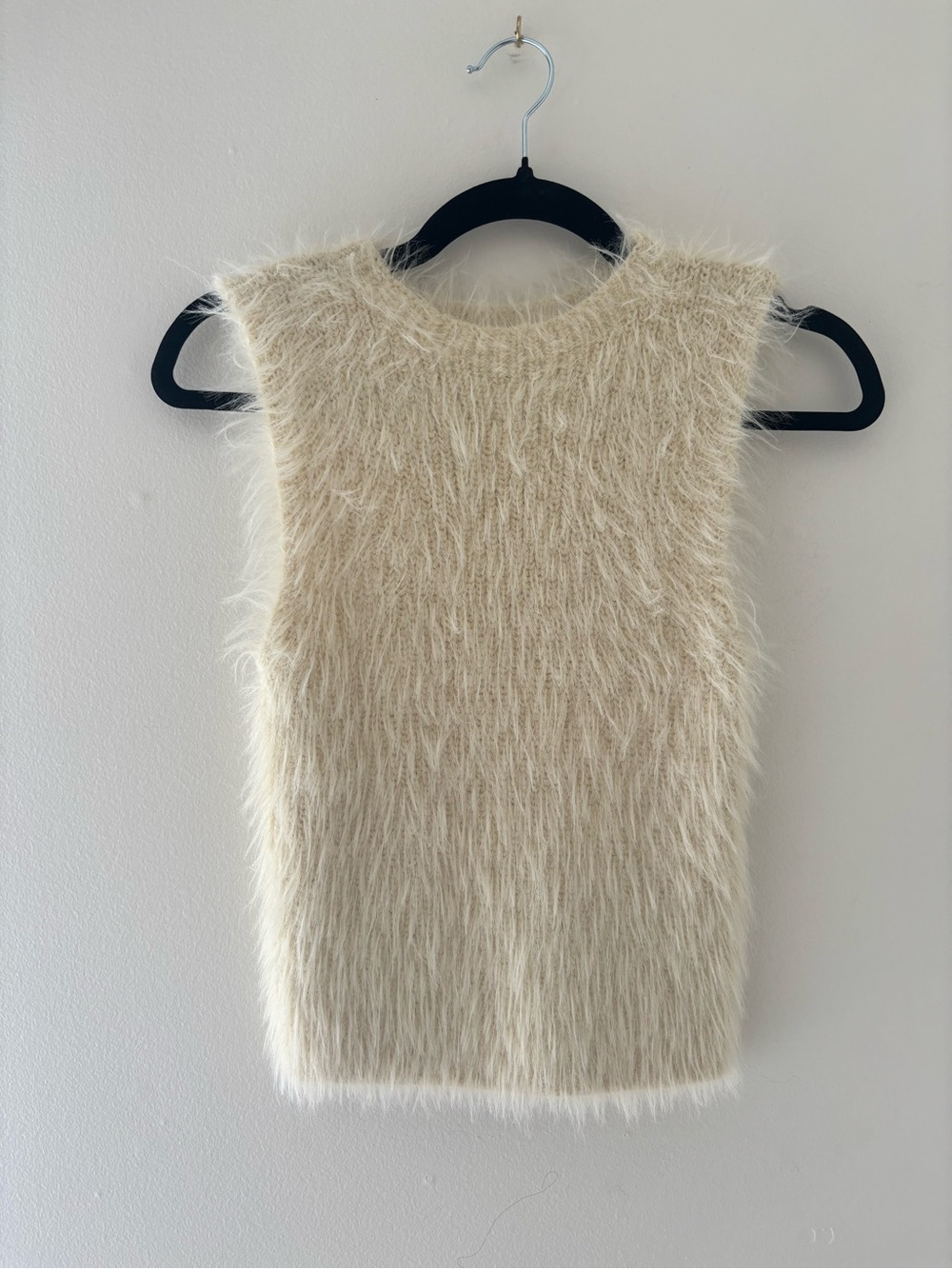 Zara Faux-Fur Sleeveless Knit Top in Cream